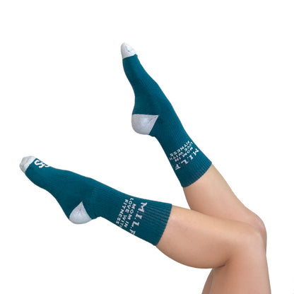 M.I.L.F Mom in Love with Fitness Gym Crew Socks, side with feet in the air