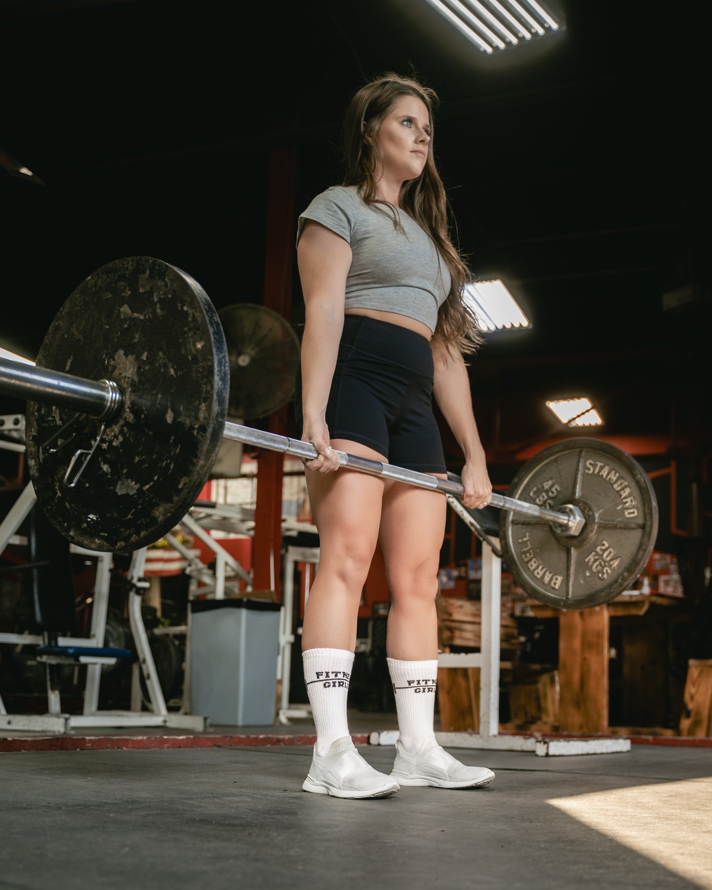 Women’s gym socks worn during lifting workout