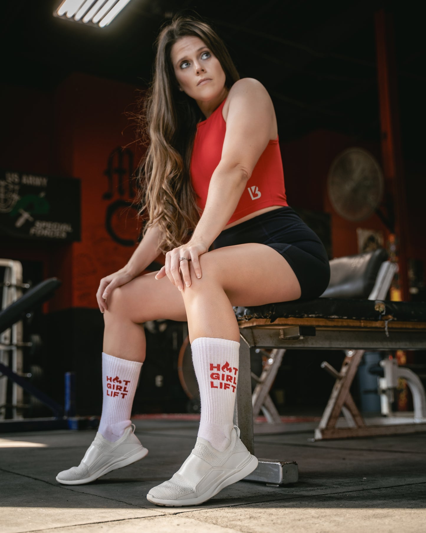 Women’s gym socks worn during lifting workout