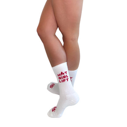 Women’s workout crew socks with “Hot Girl Lift” design