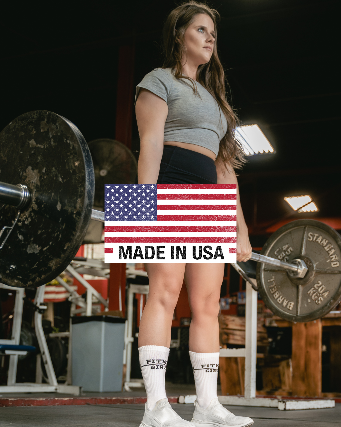 Women’s gym socks made in USA by Gym Sock Co during weightlifting